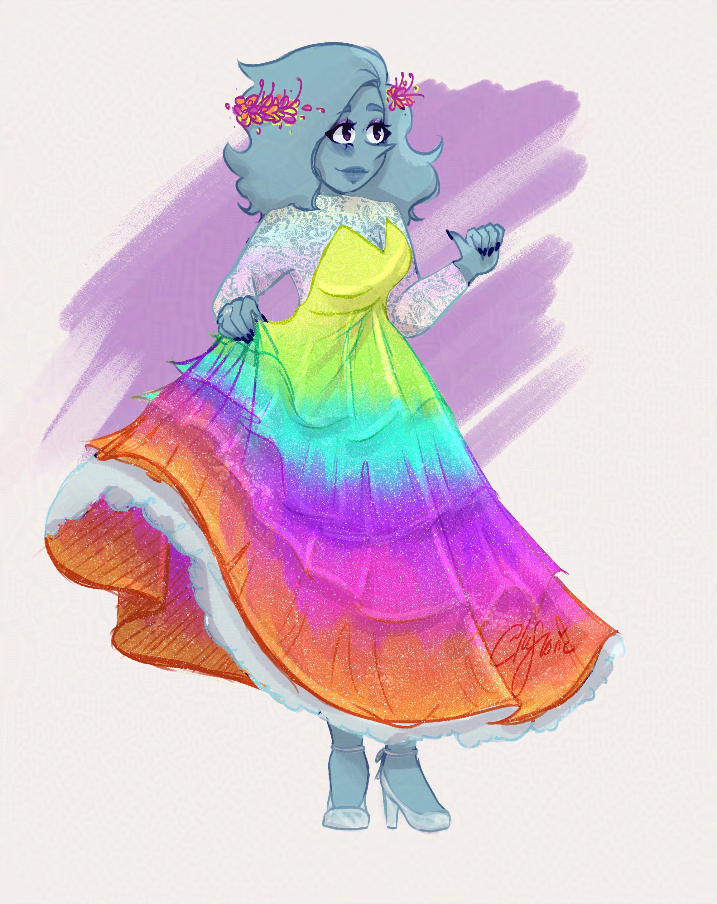 Rainbow dress, from 2022. Digital illustration.