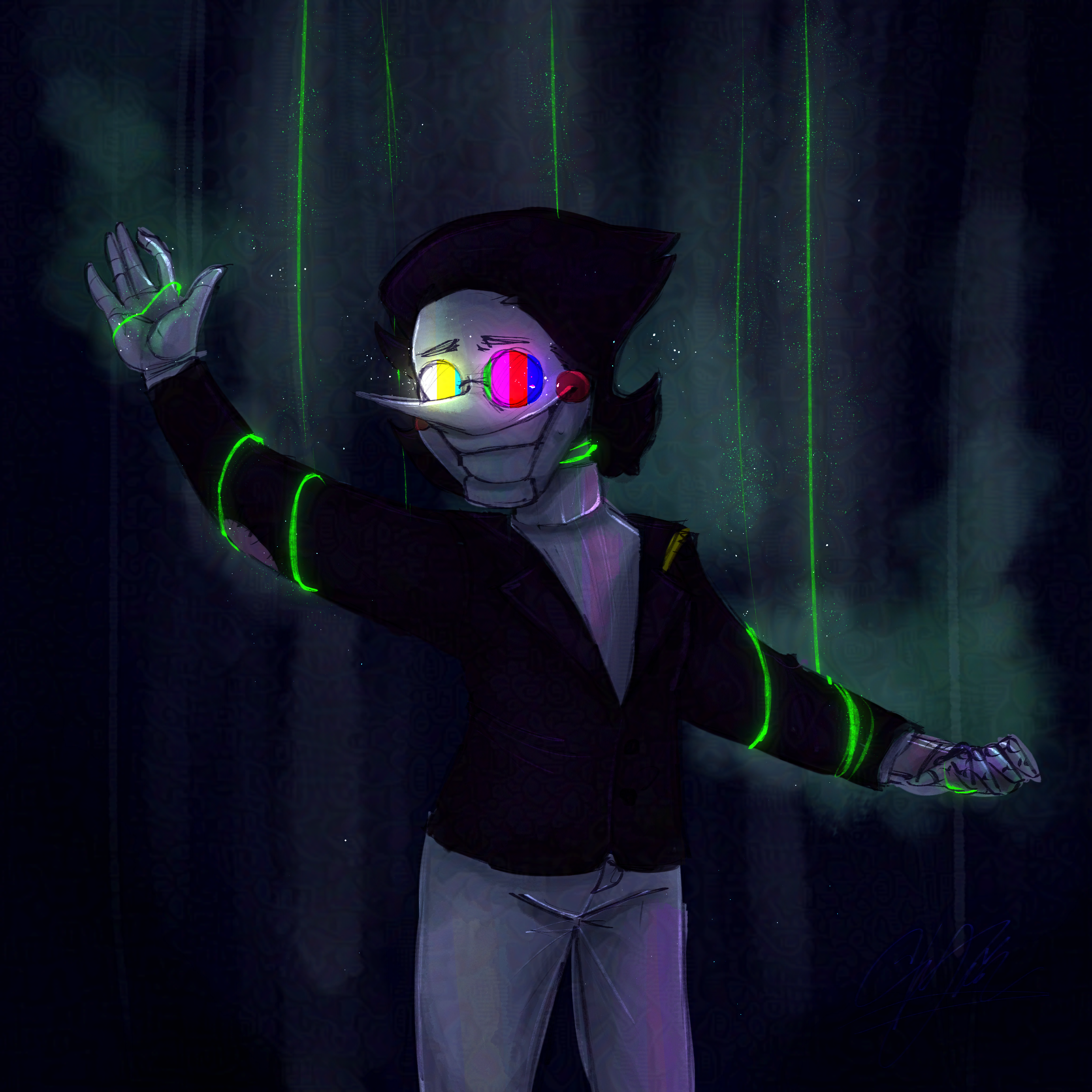 Spamton, from 2022. Digital illustration.