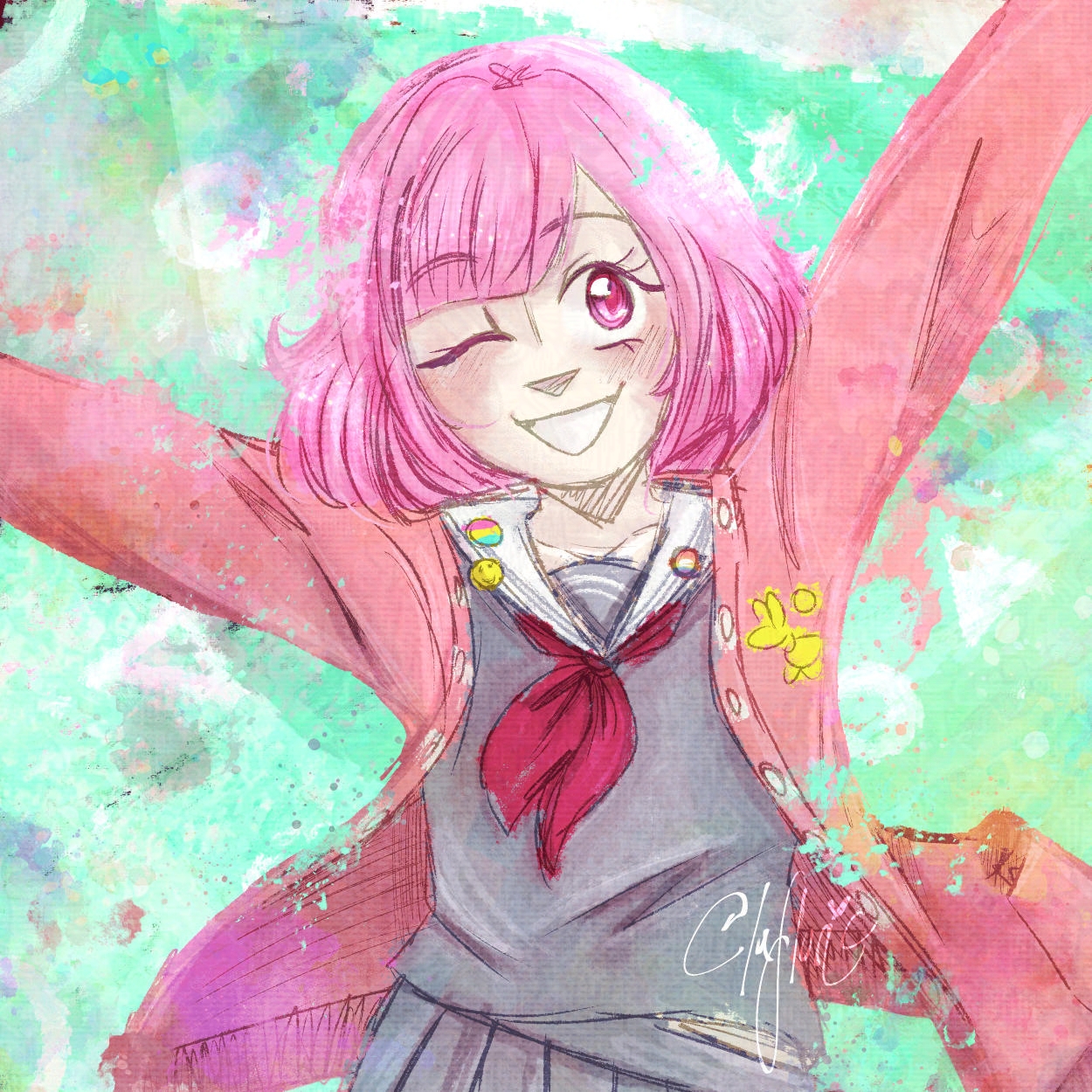 Emu Otori, from 2023. Digital illustration.